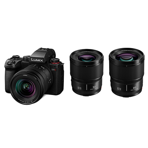 Lumix DC-S5 II Mirrorless Digital Camera with 20-60mm, 50mm Lenses (Black) and Lumix S 85mm f/1.8 Lens Image 0