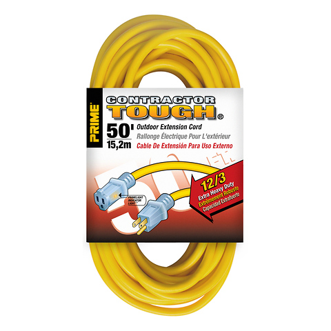 Outdoor Extension Cords 50ft 12/3 with Primelight Indicator (Yellow) Image 0