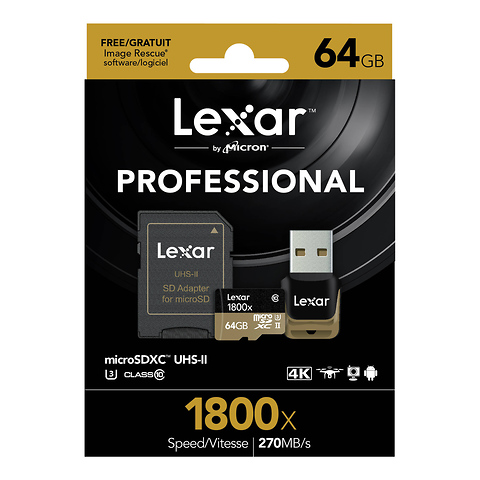 64GB Professional 1800x UHS-II microSDXC Memory Card (U3) Image 1