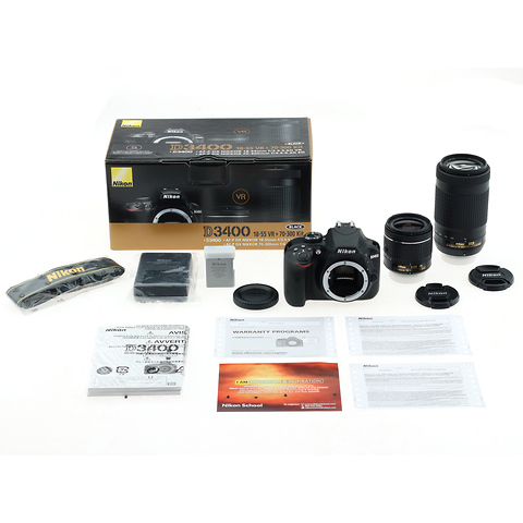 D3400 Digital SLR Camera with 18-55mm and 70-300mm Lenses - Black - Open Box Image 0