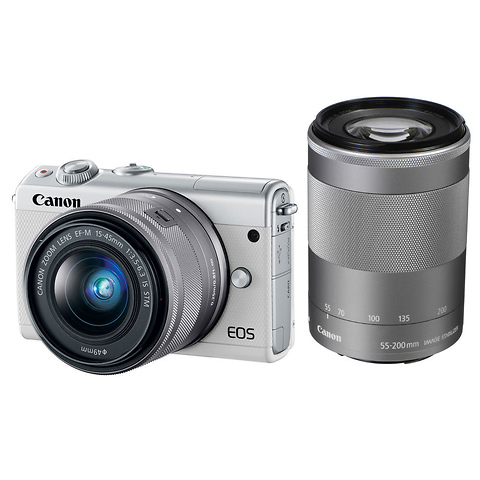 EOS M100 Mirrorless Digital Camera with 15-45mm and 55-200mm Lenses (White) Image 0