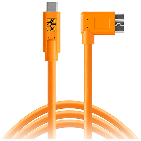 TetherPro USB Type-C Male to Micro-USB 3.0 Type B Male Cable (15 ft., Orange, Right-Angle) Image 0