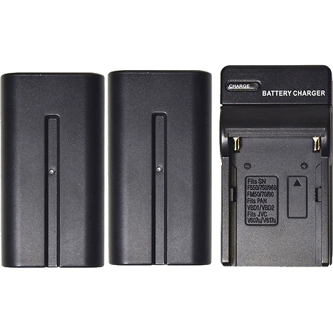 2-Pack of NP-F970 Lithium-Ion Batteries with Charger for LED Lights Image 0