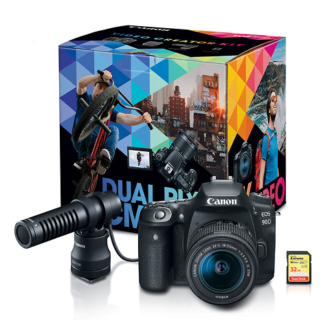 EOS 90D Digital SLR Camera with 18-55mm Lens Video Creator Kit Image 0