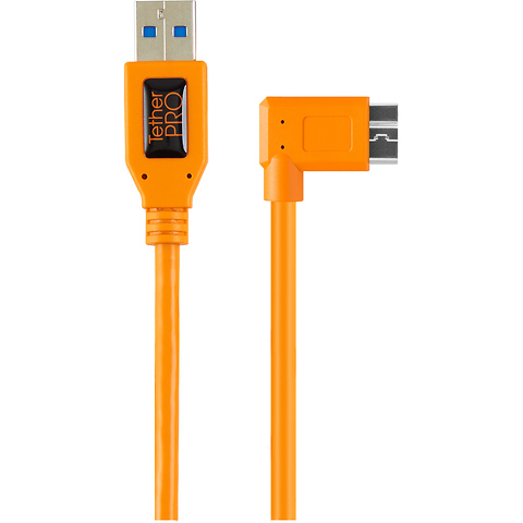 20 in. Tetherpro USB 3.0 to USB 3.0 Micro-B Right Angle Adapter Cable (High-Visibilty Orange) Image 0