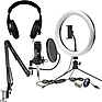 Studio Podcast System (LED Ring Light, Microphone, Boom Stand, Headphones)