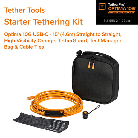 TetherPro Optima 10G Starter Tethering Kit (15', High-Visibility Orange) Image 1