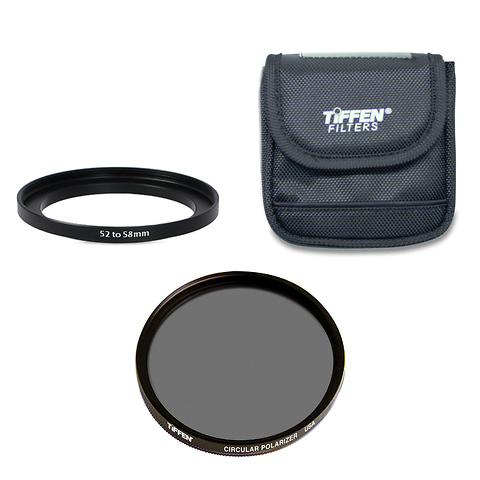 58mm Circular Polarizer with 52mm to 58mm Step Up Ring and Pouch Image 0