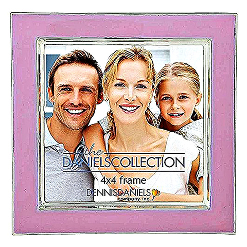 Silver Plate Enamel 4x4 in. Rosy Pink Photo Frame Image 0