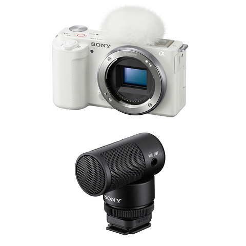 Alpha ZV-E10 Mirrorless Digital Camera Body (White) with Sony Vlogger Microphone (ECM-G1) Image 0