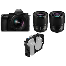 Lumix DC-S5 IIX Mirrorless Digital Camera with 20-60mm Lens (Black), Lumix S 50mm f/1.8 Lens, Lumix S 85mm f/1.8 Lens, and Kondor Blue Cage Image 0
