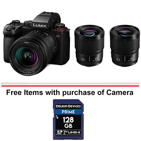 Lumix DC-S5 II Mirrorless Digital Camera with 20-60mm Lens (Black), Lumix S 50mm f/1.8 Lens, and Lumix S 85mm f/1.8 Lens Image 0