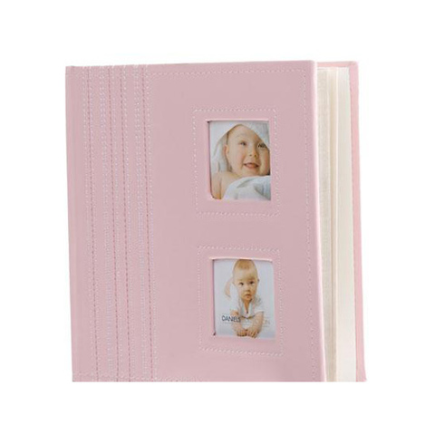L2 Bambino Style Bound Album, Stitched Cloth Cover with Window, Holds 200 4x6 In. Photographs 2-up Pink Image 0