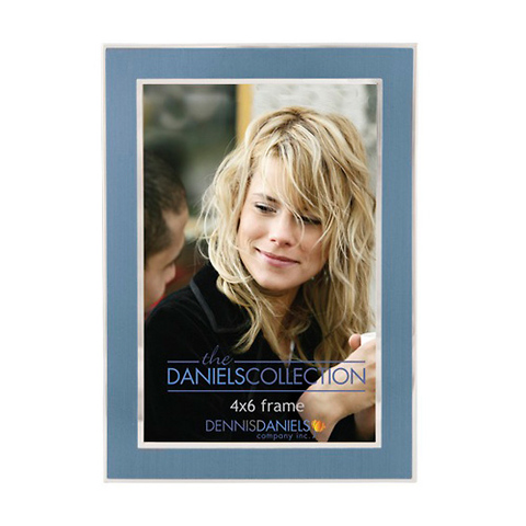 4X6 In. Shiny Silver W/Blue Inlay Photo Frame Image 0