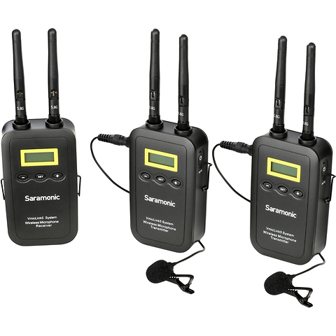 VmicLink5 RX+TX+TX Camera-Mount Digital Wireless Microphone System with Two Transmitters and Lavalier Mics (5.8 GHz) Image 1