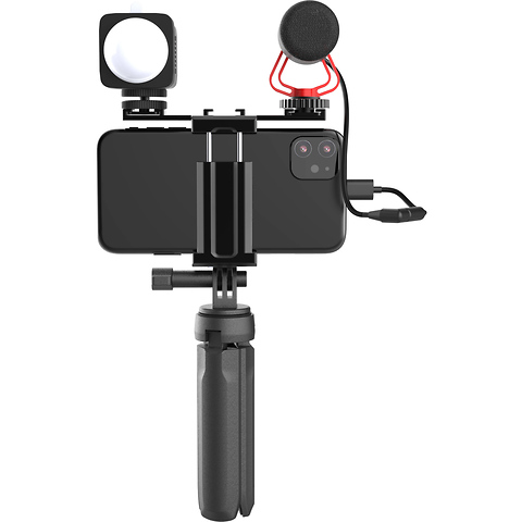 Vlogging Kit with Fill Light,Extension Pole, Mic, Phone Holder and Tripod Image 3