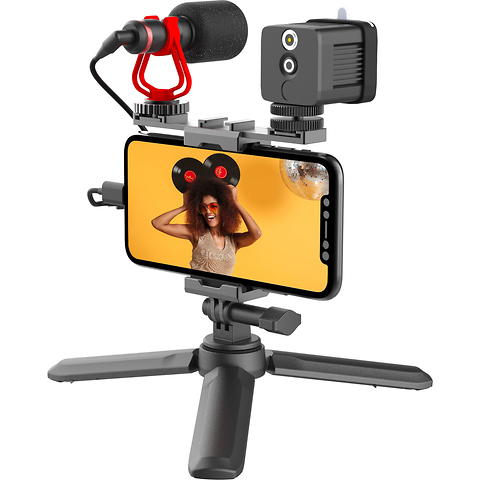 Vlogging Kit with Fill Light,Extension Pole, Mic, Phone Holder and Tripod Image 1