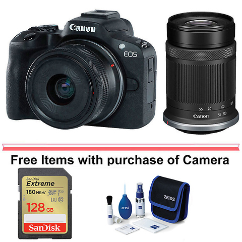 EOS R50 Mirrorless Digital Camera with 18-45mm and 55-210mm Lens (Black) Image 0