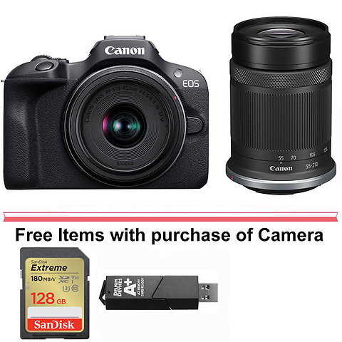 EOS R100 Mirrorless Digital Camera with 18-45mm Lens and 55-210mm Lens Image 0