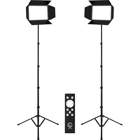 Studio Panel LED Bi-Color 2-Light Kit with Barndoors and Stands Image 0