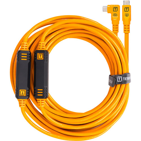 TetherPro USB-C Straight to Right-Angled Cable (31 ft., High Visibility Orange) Image 1