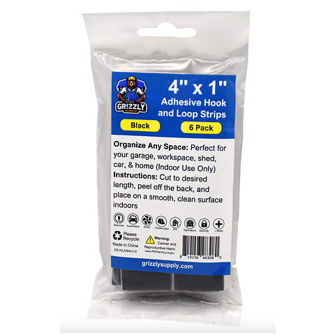 4 x 1 in. Black Adhesive Hook and Loop Strip (6 Pack) Image 1